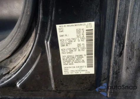 2013 Nissan Nv Cargo Nv2500 Hd Sv V8 from USA, damaged, VIN 1N6AF0KY1DN103875